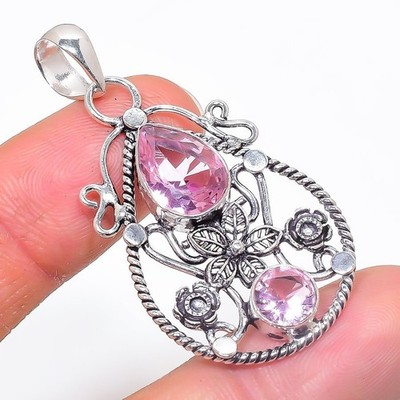 Pink Kunzite Gemstone 925 Sterling Silver Jewelry Pendant Size 2''For Gift