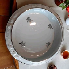 Bavarian Porcelain Dresden Flower Bowl Rose Embossed Silver Rims  3982/ii