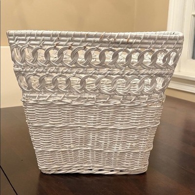 White Wicker Boho Trash Basket