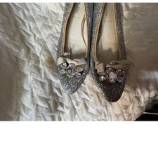 Miu Miu Flat Shoes Silver Rhinestones With Ribon Size 38 Made in Italy