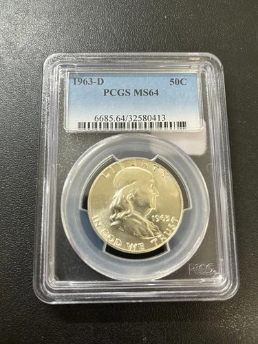 1963 D FRANKLIN HALF DOLLAR PCGS MS-64 - UNCIRCULATED - LUSTER - CERTIFIED - 50C