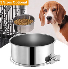 Stainless Steel Hanging Pet Bowl w/ Clamp Holder Detachable Cage Food Water Bowl