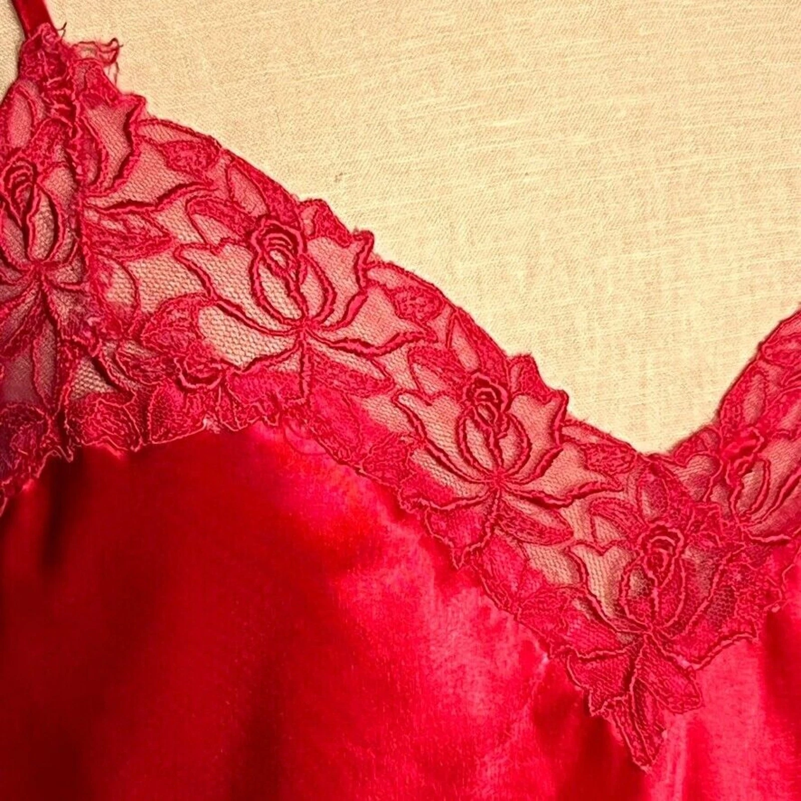 UNDERCOVER Abito Victoria’s Secret slip medio rosso raso camicia vintage pizzo sexy femminile