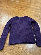 Polo Ralph Lauren Kids Girl Cable Purple Cotton Sweater Crew neck Size Xl 16