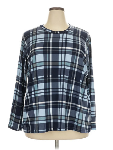Real Essentials Women Blue Long Sleeve T-Shirt 2X Plus