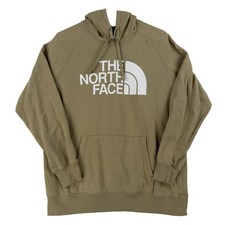 The North Face Hoodie Womens Large Tan Pullover Sweatshirt Logo Fleece Raglan