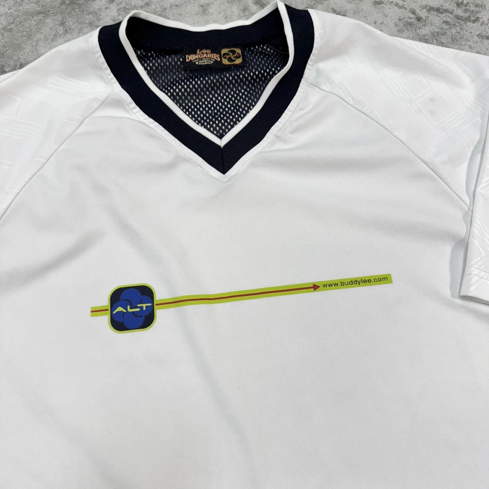 Camisa Lee Dungarees ALT Para Hombres Grande Blanca Cuello en V Pipas Jersey y2k Patinador Cyber Foto 4 de 4