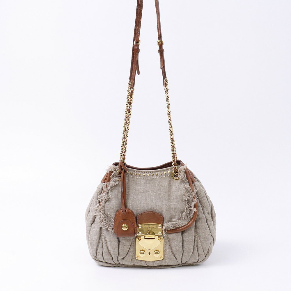 Borsa a tracolla MIU MIU borsa tela pelle grigio marrone autentica