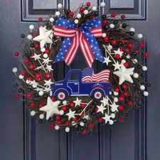 4th of July Independence Day Door Wreath,Patriotic red White Blue Berry Wreat...