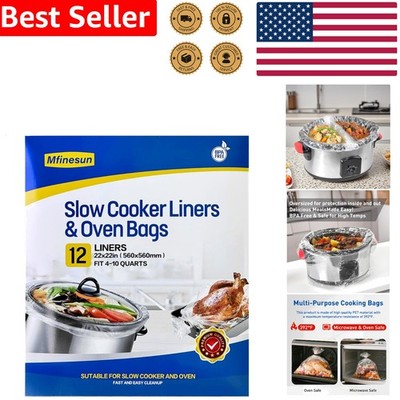 Oven Bags 12 Count XL 6-10QT Slow Cooker Liners Disposable Turkey Cooking Pot