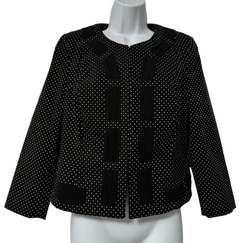 Cabi Dot Jacket Black And White 3/4 Sleeve Cropped Size 8