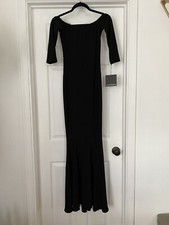 revolve norma kamali black long sleeve off shoulder fishtail gown size xs NWT