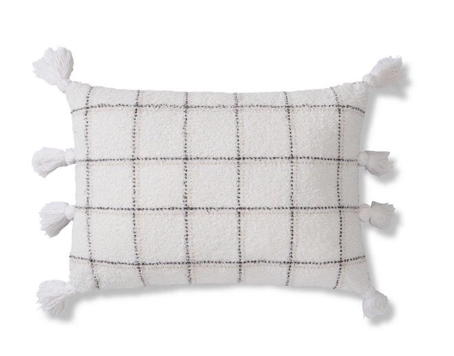 Cuddl Duds Grid Style Sherpa Like Tassel Throw Pillows. Set of 2. New!