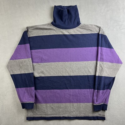 Vintage Gap Turtleneck Shirt Mens M Gray Purple Striped Colorblock 
