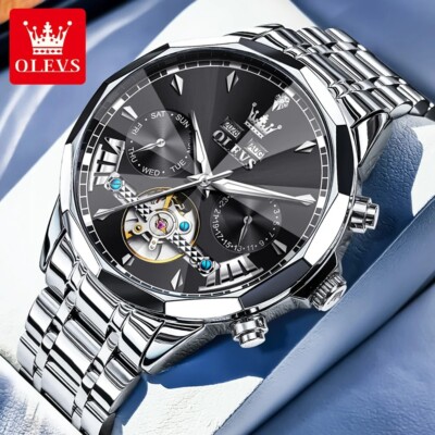 Automatic Mechanical Waterproof Watch Men's OLEVS Luxury Skeleton Men Strap
