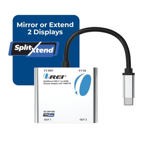 OREI SplitXtend USB 3.1 to HDMI Display Adapter with 100W PD (SX-2W1080) - Picture 3 of 9