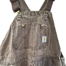 Carhartt Men Overall 36 Brown 100 Cotton Regular Fit Bib Workwear Thrashed