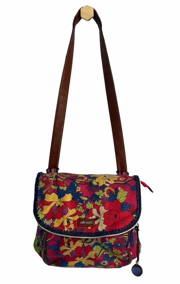 Sakroots Artist Circle Convertible Backpack Canvas Raspberry Floral Canvas Cross - Image 2 of 4