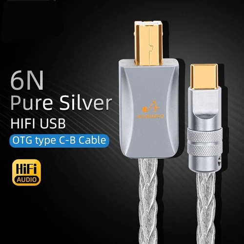 Hifi Pure Silver USB Cable High Performance Type C - Type B Otg Audio Cable NEW - Foto 3 di 12