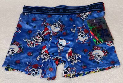 ED HARDY 2 Pack Performance Boxer Briefs Underwear Blue Red White NEW Mens Sz S