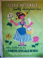 AFFICHE PUBLICITAIRE ORIGINALE D’ÉPOQUE.LOTERIE NATIONALE. SPÉCIALE MAI 1957