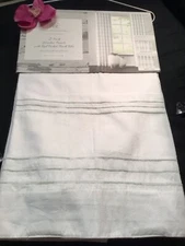 RACHEL ASHWELL Farmhouse Curtain panel drapes 38 x 84 White w/green stitch line