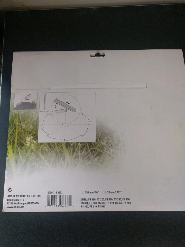 Hoja de corte de césped Stihl piezas OEM 255-8/20 MM- P#4000 713 3802 Foto 2 de 2