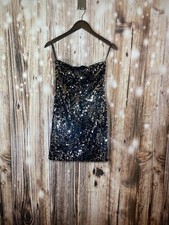As U Wish Strapless Sequin Black Silver Sparkle Stretchy Forma Prom Dress Small