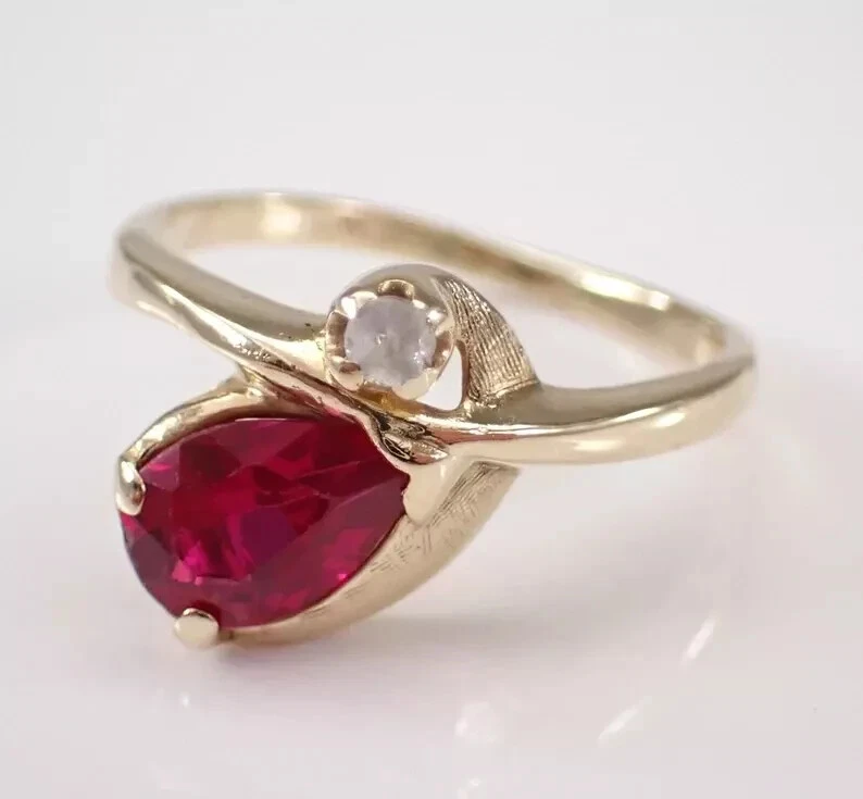 14K Yellow Gold Plated 2Ct Pear Lab Created Ruby Teardrop Solitaire Wedding Ring - Image 4 of 4