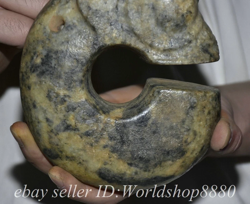 6" Old Chinese Hongshan Culture Jade Carved Pig Dragon Statue Sculpture - Image 3 of 4