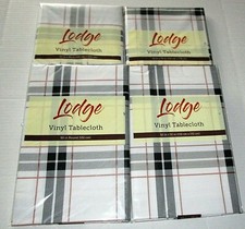 RUSTIC LODGE Vinyl Tablecloth Assortment WHITE W/ STRIPES Your Choice