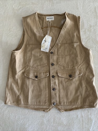 New Men’s Beotyshow XL Multi-Pocket Button Down Vest Workwear Trucker Wear Beige