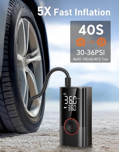 Tire Inflator Portable Air Compressor, 150PSI Smart Air Pump for Car Tires, LED - Picture 2 of 8