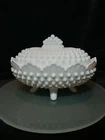 Vintage Fenton Hobnail White Milk Glass Oval Dish with Lid- No Defects