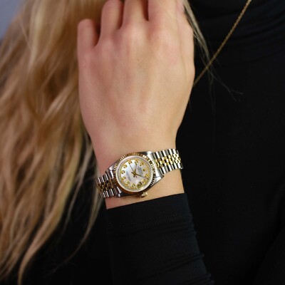 ROLEX DATEJUST MID-SIZE 31MM WATCH 18KY & STEEL WHITE MOP ROLEX DATEJUST MID-SIZE 31MM WATCH 18KY & STEEL WHITE MOP