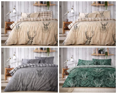 OLIVIA ROCCO CHRISTMAS DUVET COVER SET Reversible Quilt XMAS Bedding Set (Highland Stag)