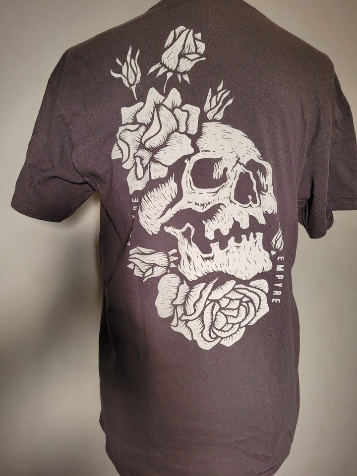 Empyre Skull & Rose Graphic Tee Gray Shirt Size Medium TShirt eBay