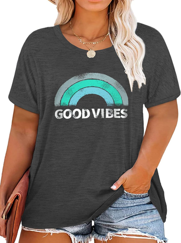 Plus Size Summer Tops for Women Good Vibes Graphic Tees Black 14W - Picture 8 of 12