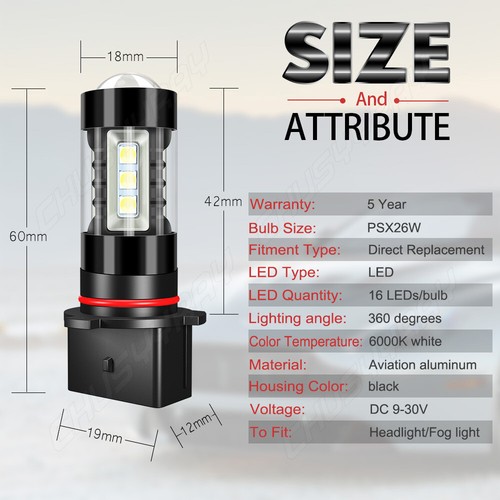 12278 PSX26W PWY26W 55W SMD LED Fog Light Bulb for Toyota Highlander 6000K White - 第 3/12 張圖片