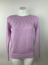 Ann Taylor Loft Lilac Pastel Purple Polka Dot Cable Yoke Sweater XS Excellent