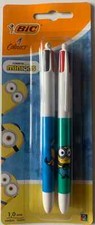 2 STYLOS BIC 4 COULEURS MINIONS BOB ET TOM BLEU ET VERT NEUF