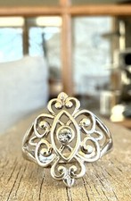 Vintage Sterling Silver  Cubic Zirconia Open Work Ring - Size 5