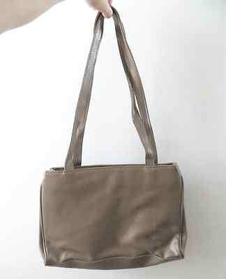 Taupe beige faux leather basic medium-size shoulder bag purse many pockets