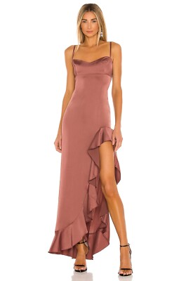 Nookie Sasha Gown Mocha Brown Satin Ruffle Dress Party Cocktail M NWT $249  | eBay