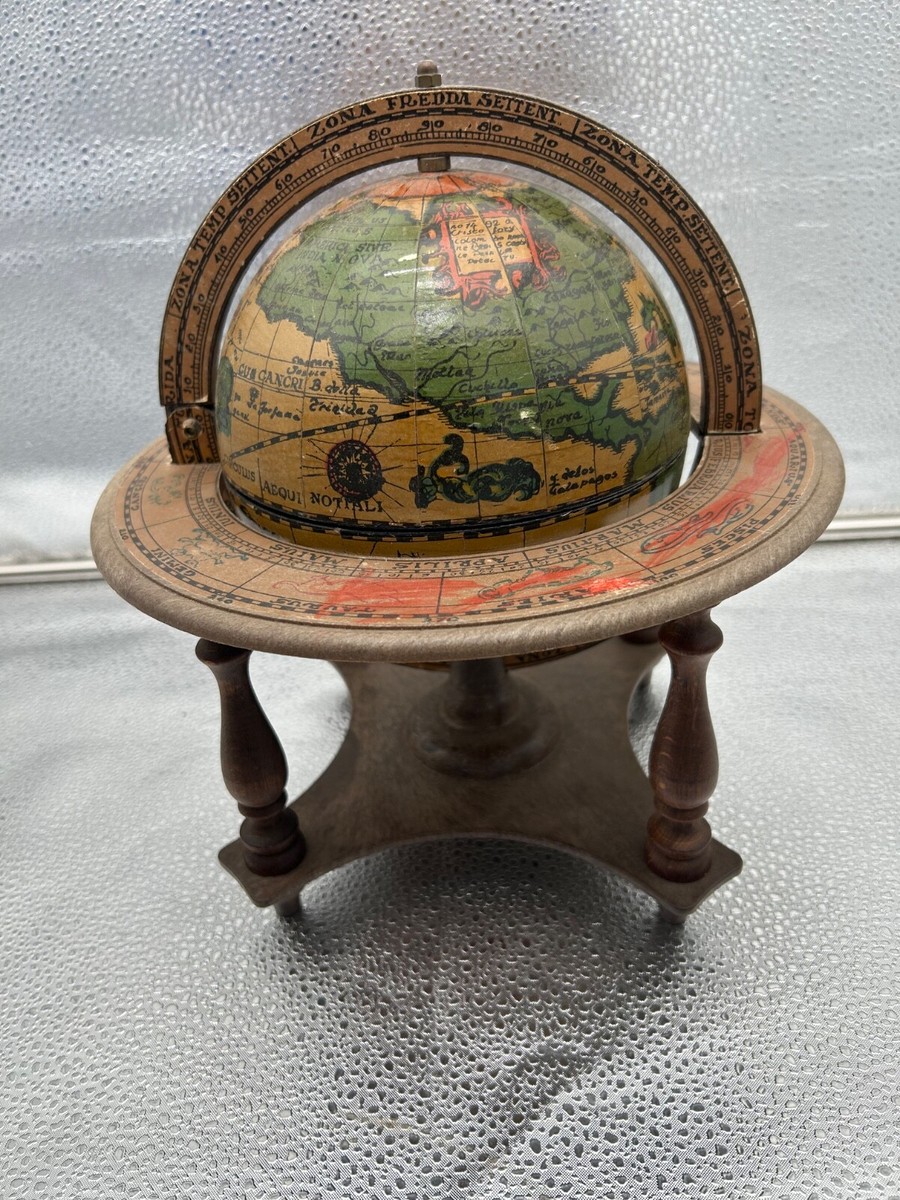 Vintage Style World Globe Bar Liquor Cabinet with Zodiac Design