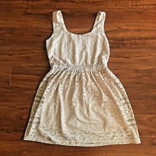 AUW Dress Womens Size M Blush Midi Sheath Sleeveless Crochet EUC