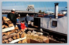 Postcard Wisconsin Kewaunee Commercial Fishing Tug Family Bridge Chrome    I615