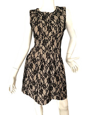 {HD IN PARIS ANTHROPOLOGY} Dress Black/Beige Lace Tea Dress Stretch Lined ~S