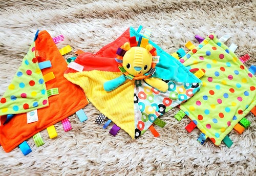 Taggies Security Blanket Lion Lovey Plush lot set Green Orange Safari velour 14"