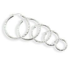 Sterling Silver 2mm Diamond Cut Round Hoop Earrings, Choose A Size  Color